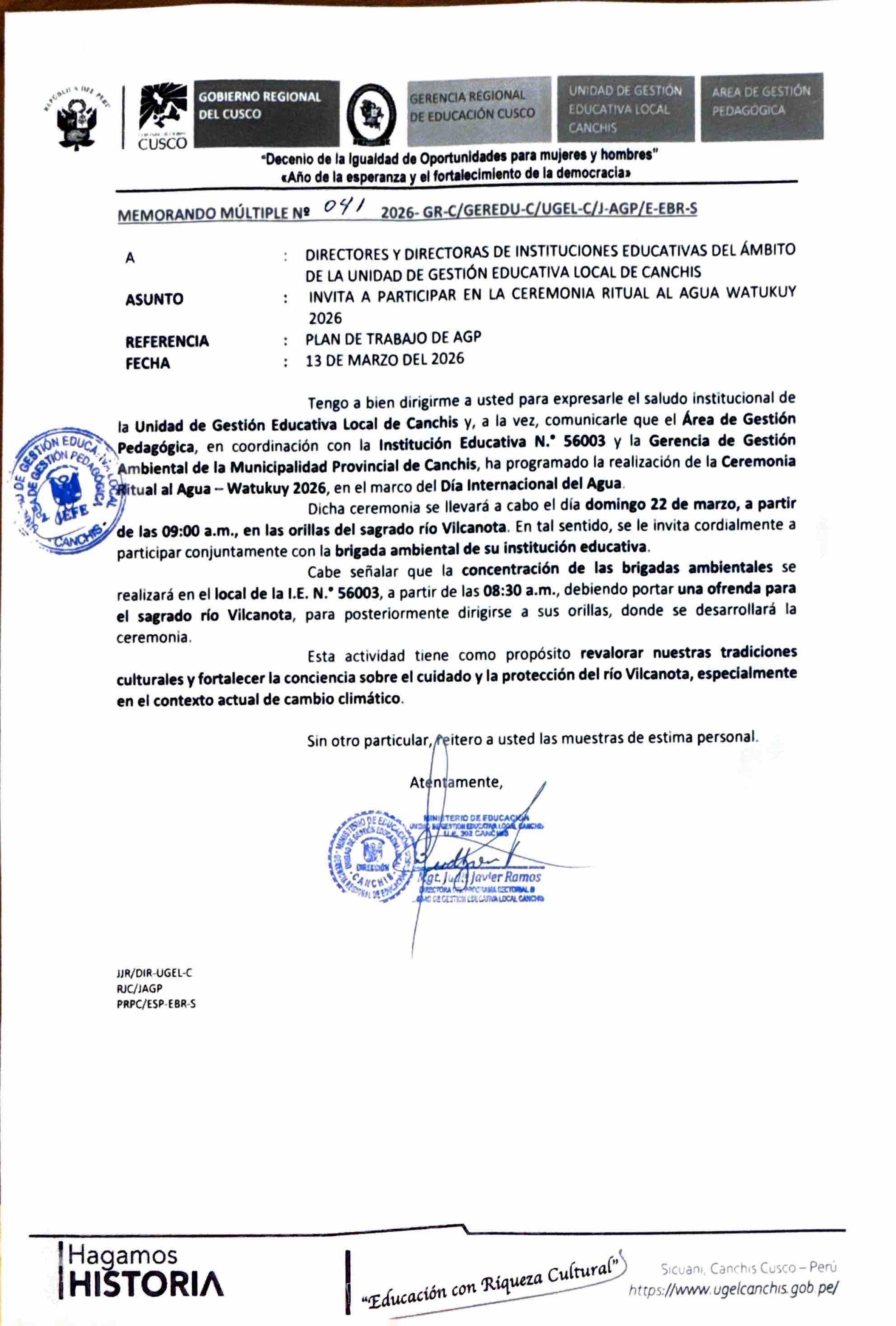 INViTA A PARTICIPAR EN LA CEREMONIA RITUAL AL AGUA WATUKUY 2026